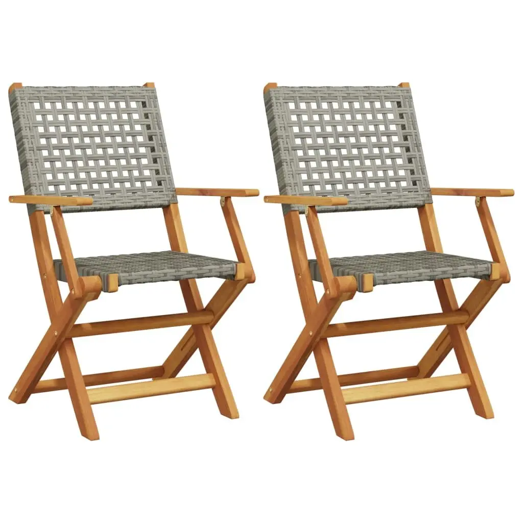 Outdoor Garden Chairs Acacia Wood Poly Rattan Foldable Grey 2 Piece
