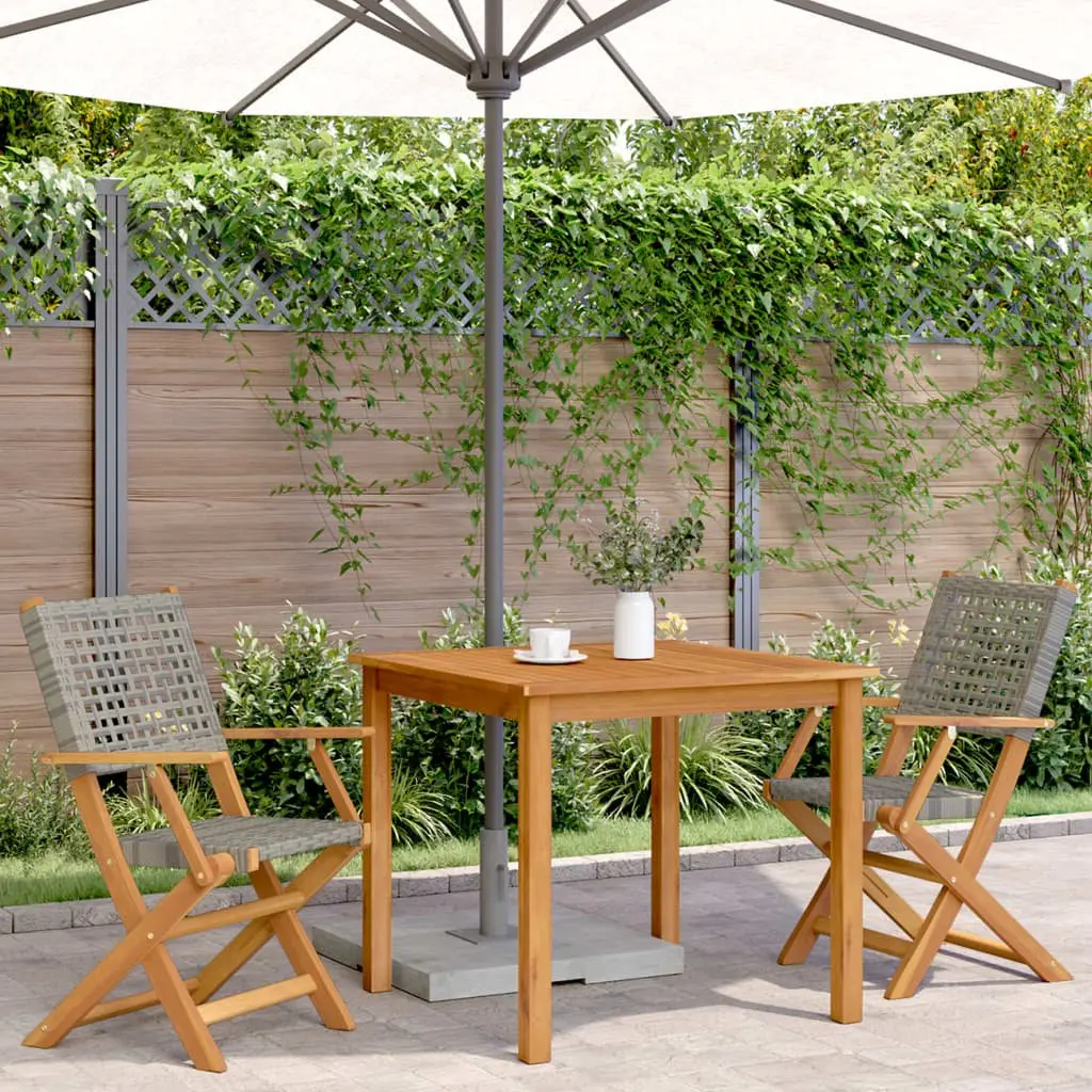 Outdoor Garden Chairs Acacia Wood Poly Rattan Foldable Grey 2 Piece