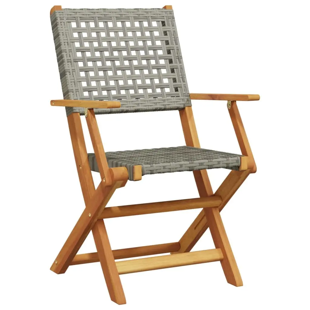Outdoor Garden Chairs Acacia Wood Poly Rattan Foldable Grey 2 Piece