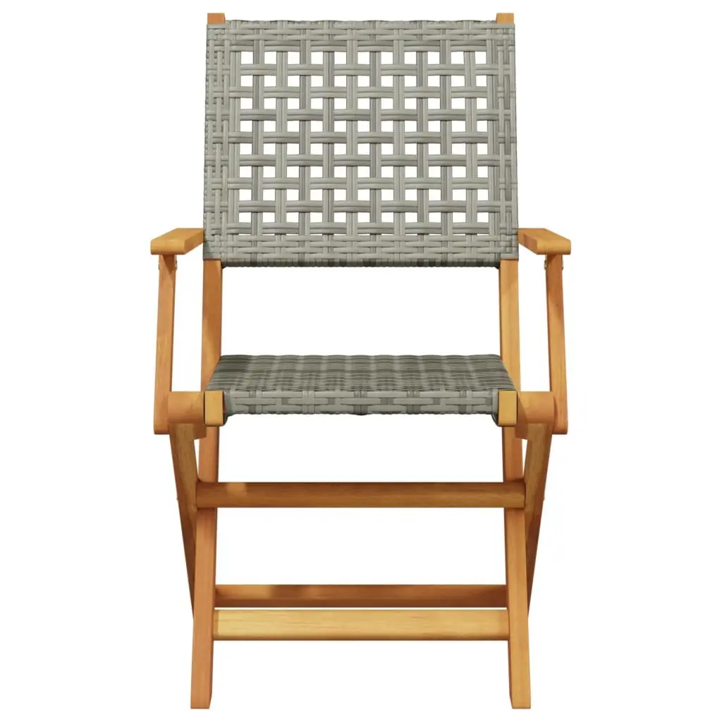 Outdoor Garden Chairs Acacia Wood Poly Rattan Foldable Grey 2 Piece