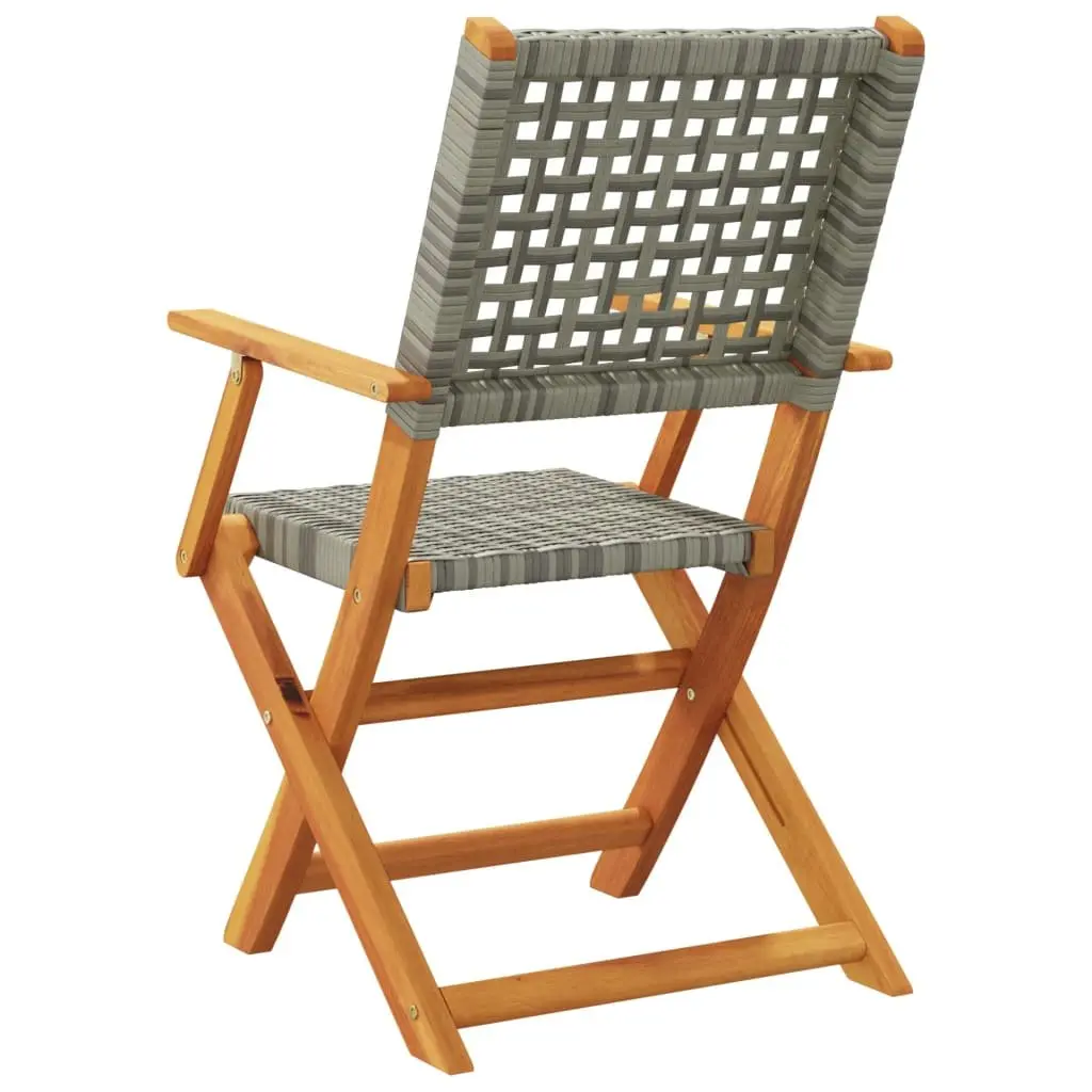 Outdoor Garden Chairs Acacia Wood Poly Rattan Foldable Grey 2 Piece