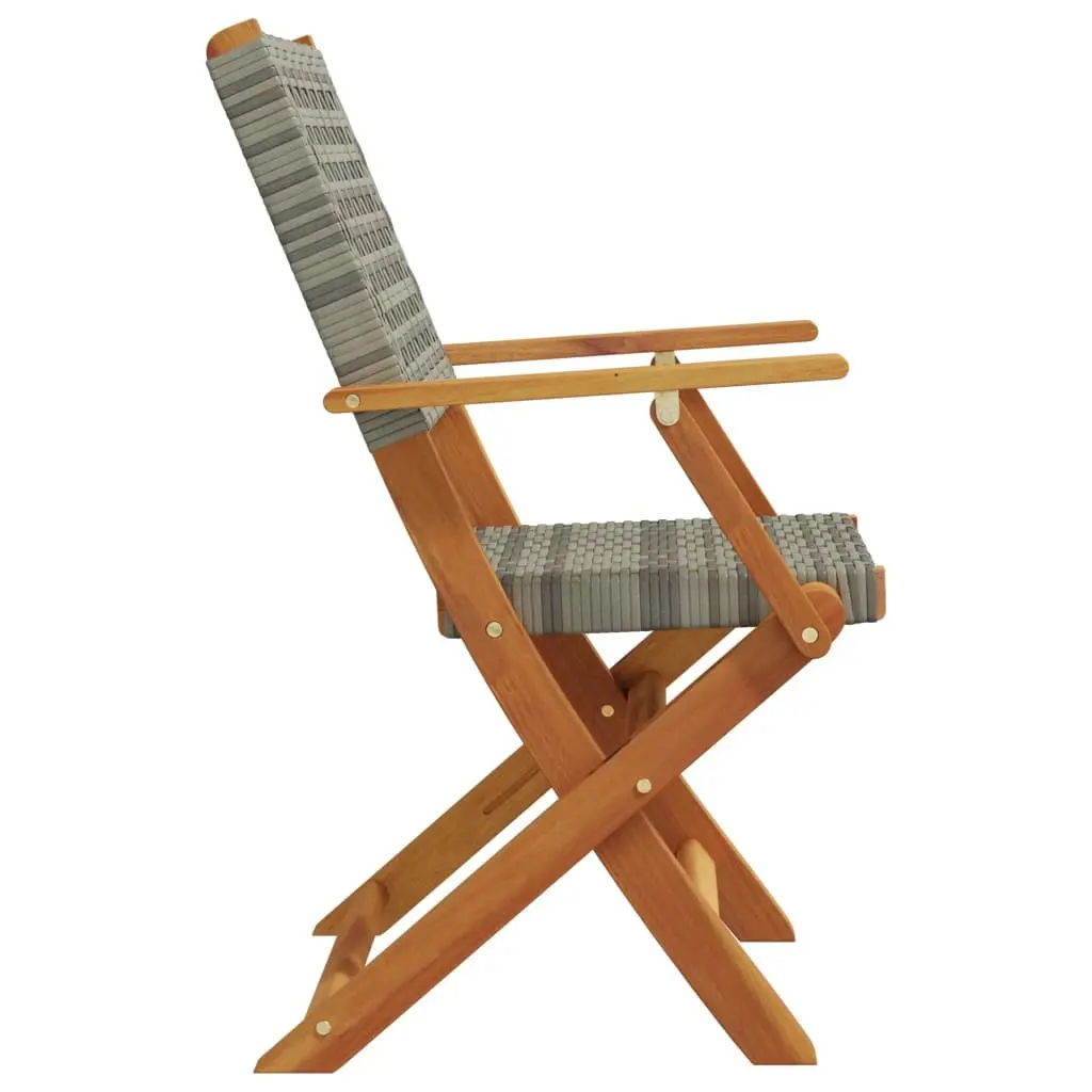 Outdoor Garden Chairs Acacia Wood Poly Rattan Foldable Grey 2 Piece