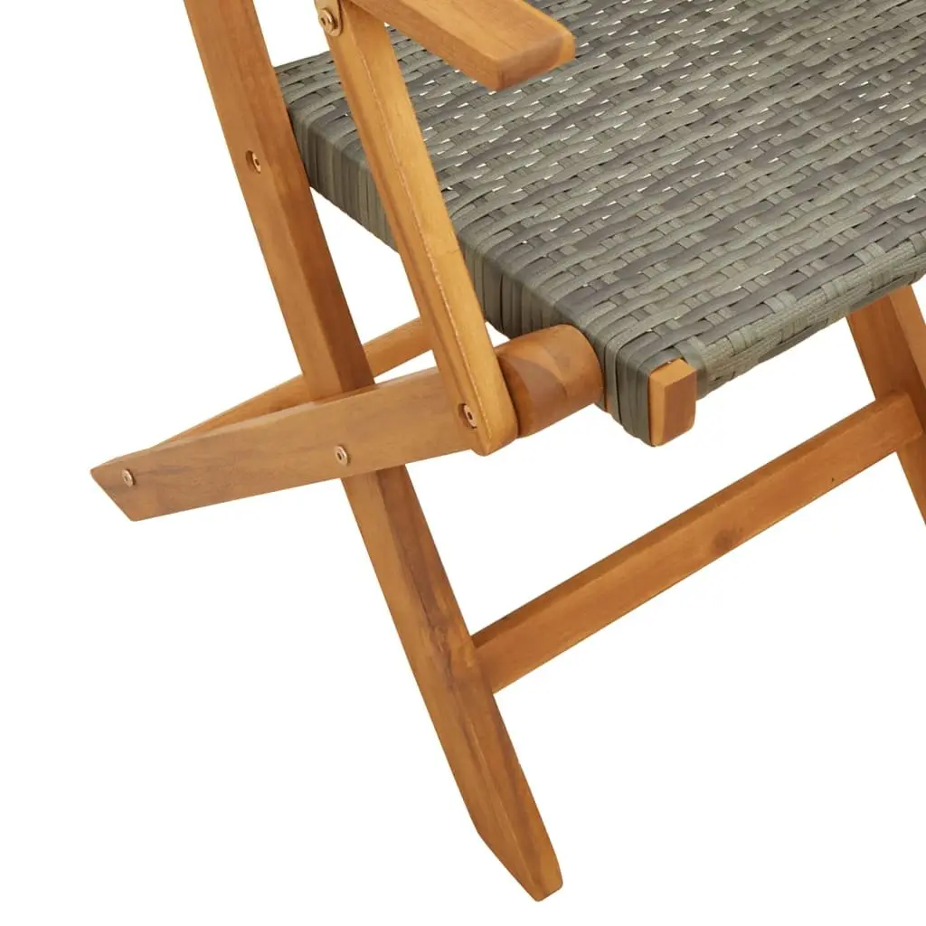 Outdoor Garden Chairs Acacia Wood Poly Rattan Foldable Grey 2 Piece