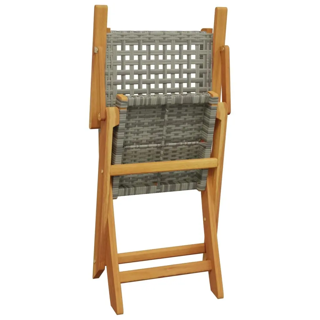 Outdoor Garden Chairs Acacia Wood Poly Rattan Foldable Grey 2 Piece