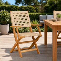 Beige Foldable Outdoor Chairs 2 pcs Acacia Wood Poly Rattan