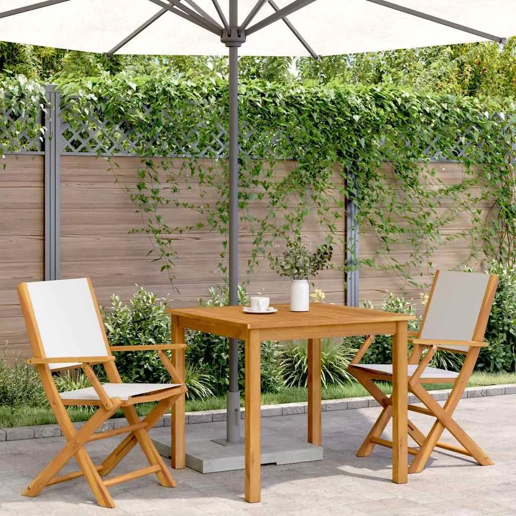 Folding Garden Chairs Solid Acacia Wood Fabric Seating 2 Piece Set White