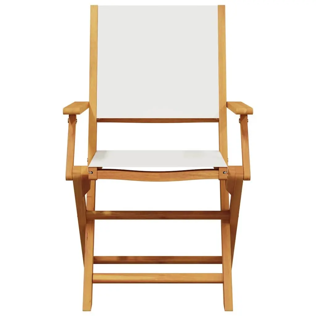 Folding Garden Chairs Solid Acacia Wood Fabric Seating 2 Piece Set White