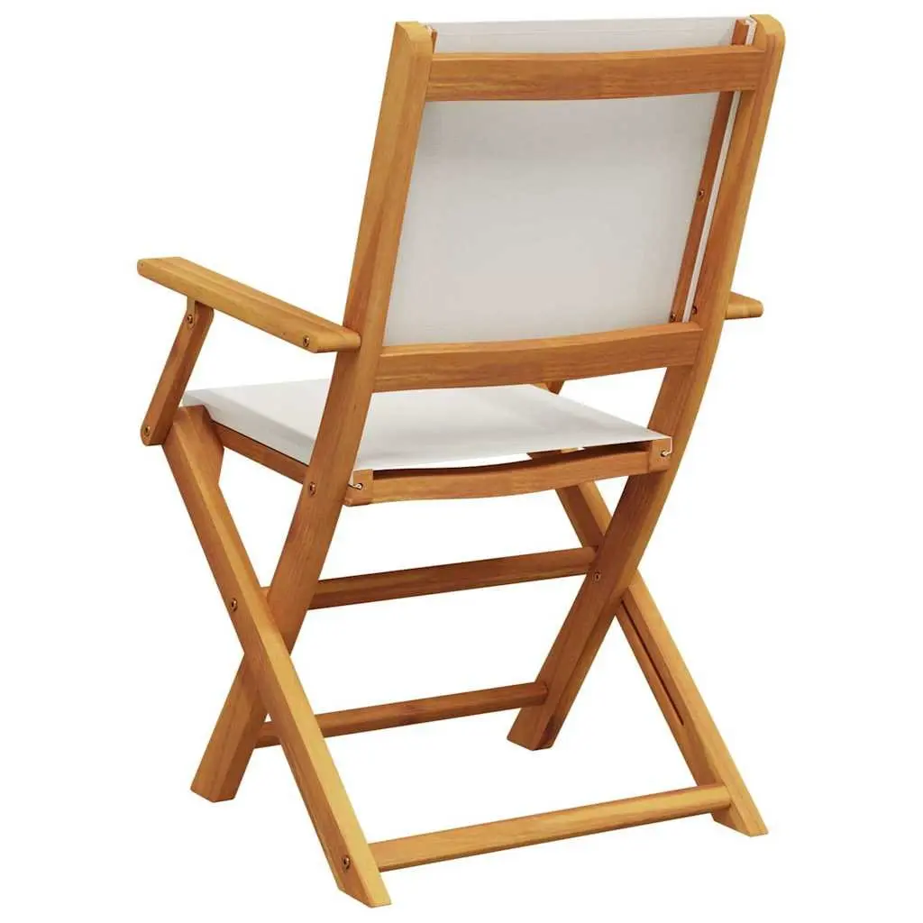 Folding Garden Chairs Solid Acacia Wood Fabric Seating 2 Piece Set White