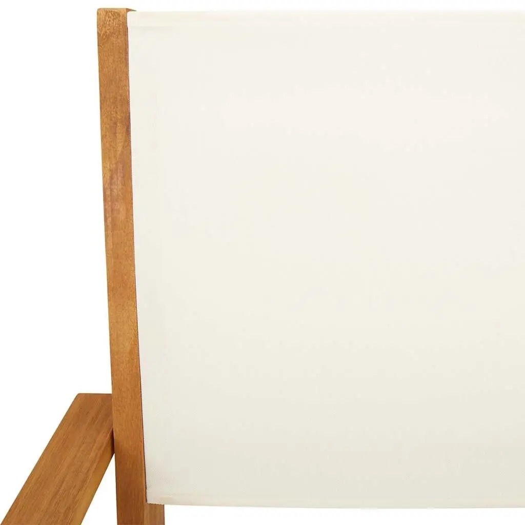 Folding Garden Chairs Solid Acacia Wood Fabric Seating 2 Piece Set White