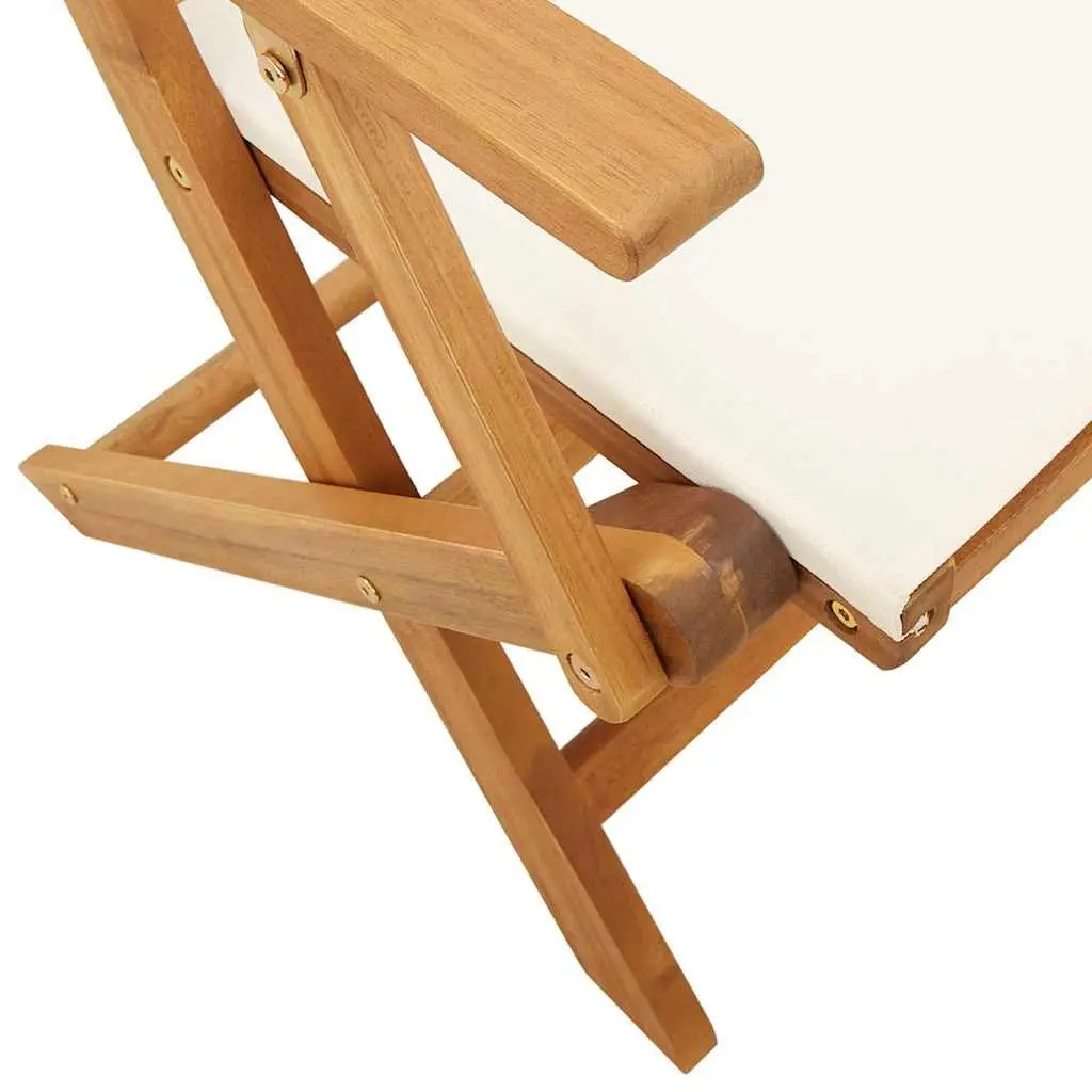 Folding Garden Chairs Solid Acacia Wood Fabric Seating 2 Piece Set White