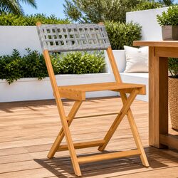 Grey Folding Bistro Chairs 2 pcs Outdoor Seating Acacia Wood