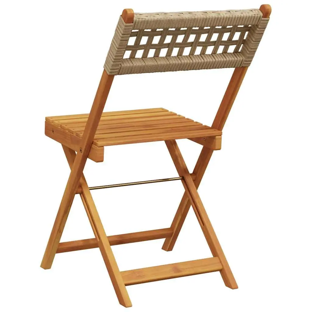 Bistro Chairs Solid Wood Acacia Poly Rattan Folding Beige 2 Piece