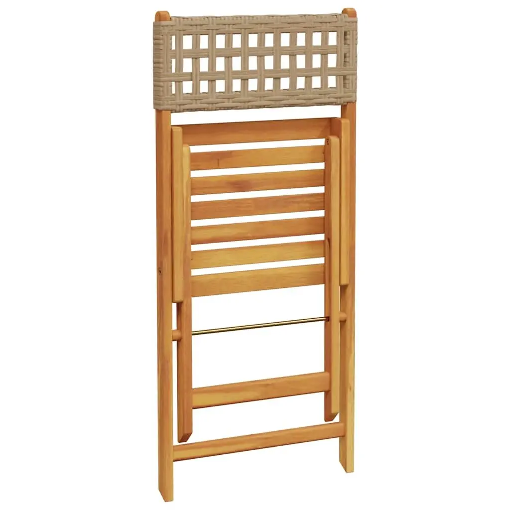 Bistro Chairs Solid Wood Acacia Poly Rattan Folding Beige 2 Piece