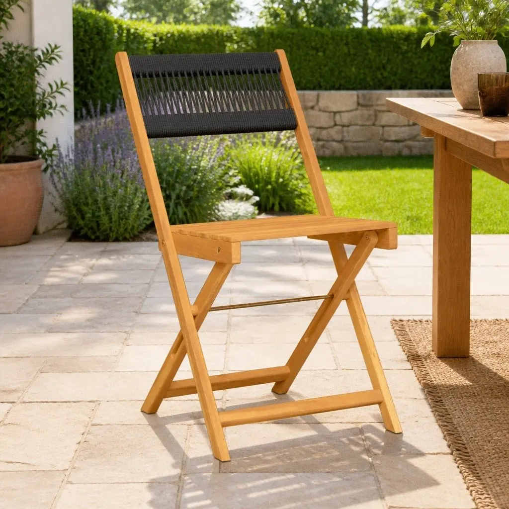 Black Acacia Wood Outdoor Bistro Chairs Set of 2