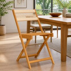Set of 2 Beige Outdoor Bistro Chairs with Rope Backrest