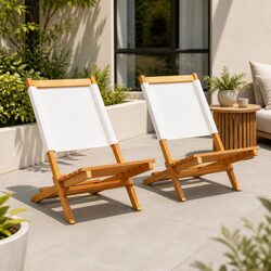 Set of 2 Folding Garden Chairs with Backrest in White