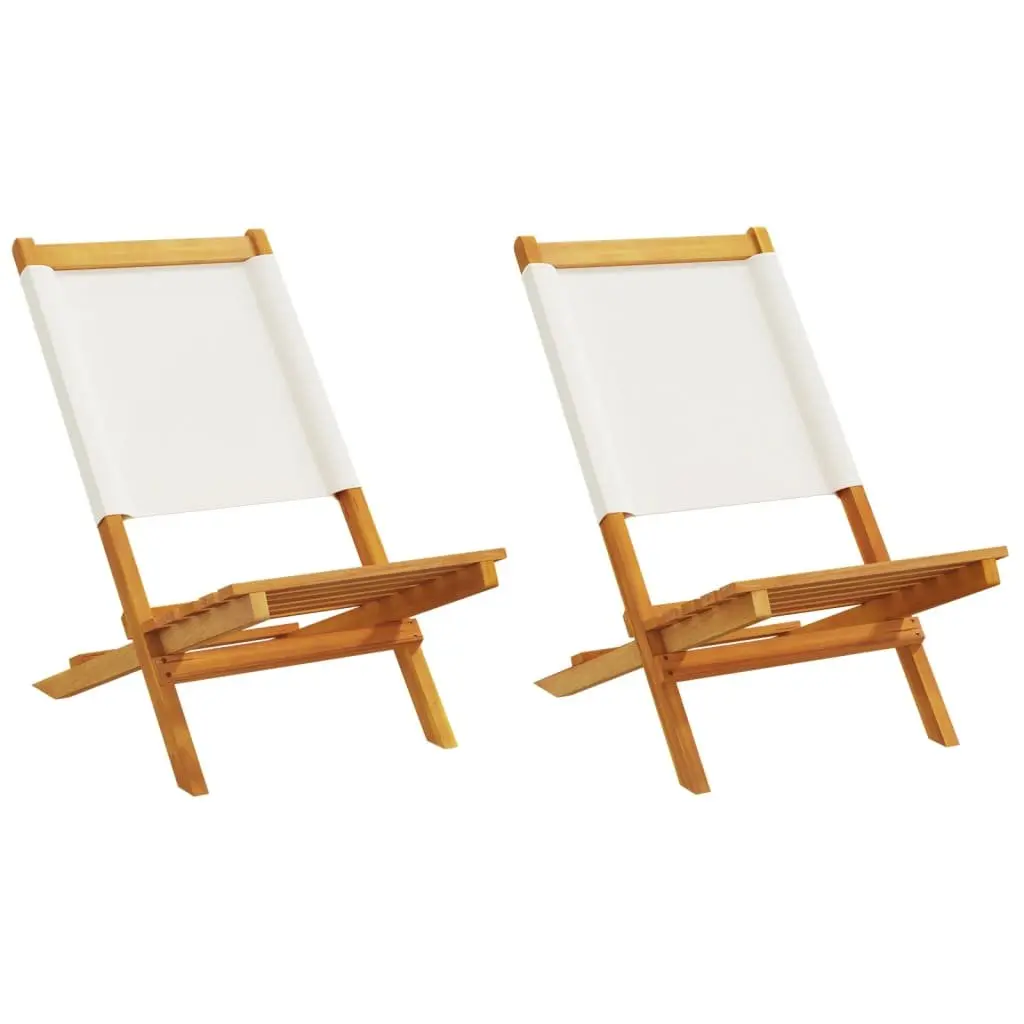 Outdoor Garden Chairs Set Solid Acacia Wood Fabric Folding Backrest White 2 Piece
