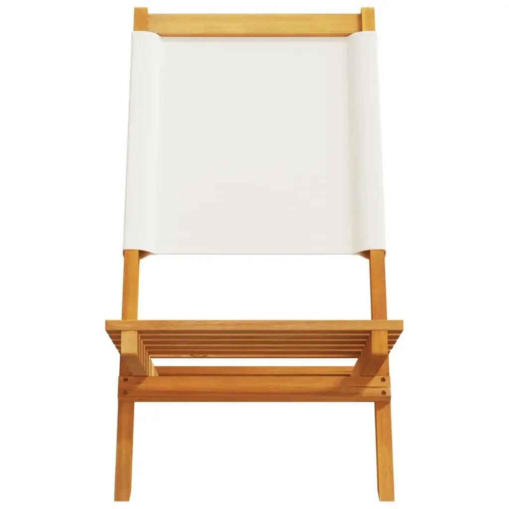 Outdoor Garden Chairs Set Solid Acacia Wood Fabric Folding Backrest White 2 Piece