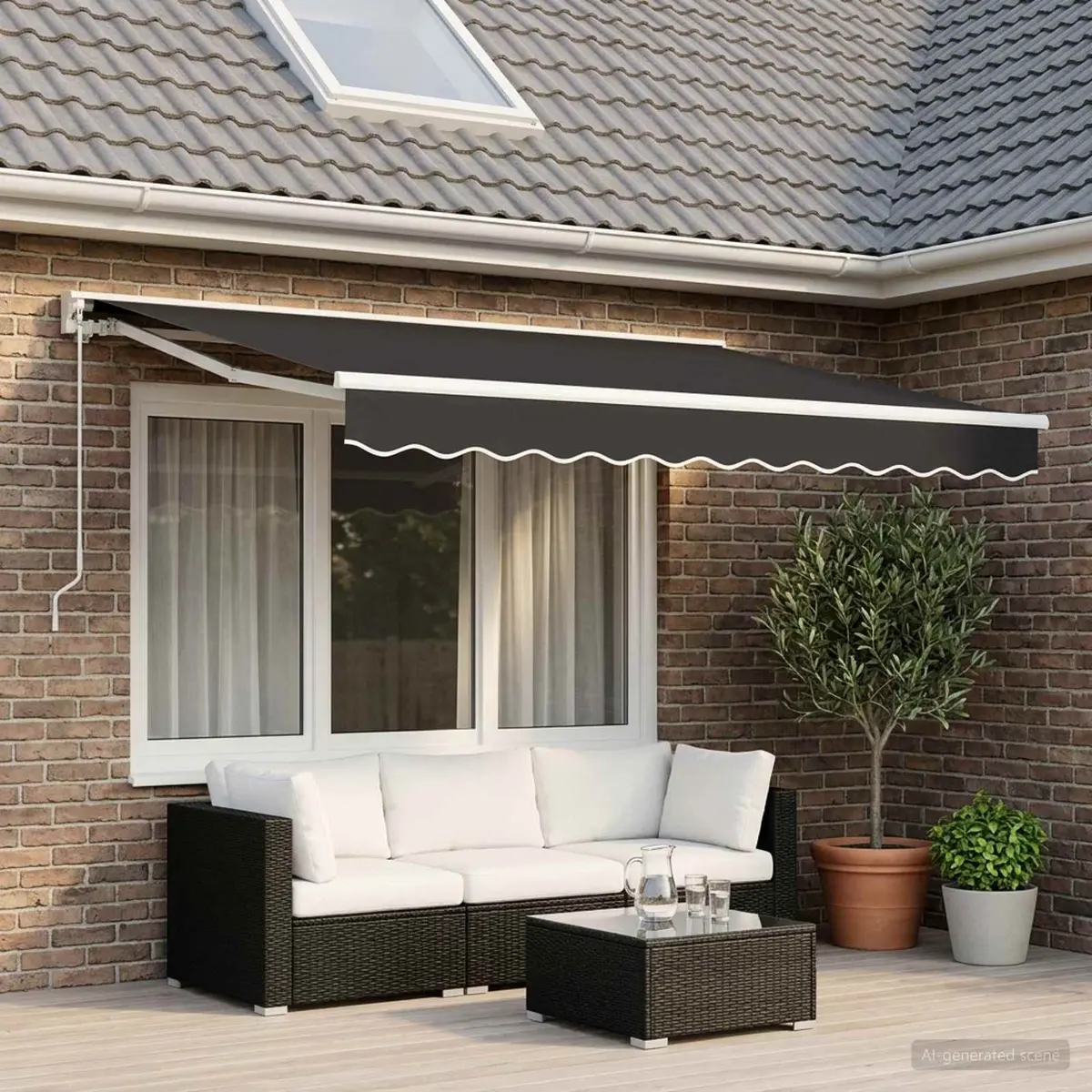 Anthracite Stripe Awning Valance Fabric 3m