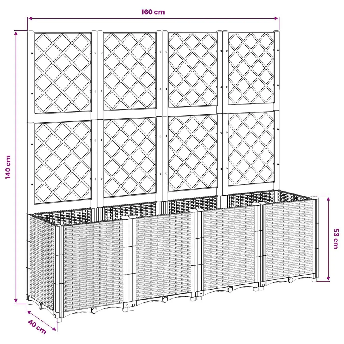 Garden Planter Polypropylene 160x40x140cm Grey