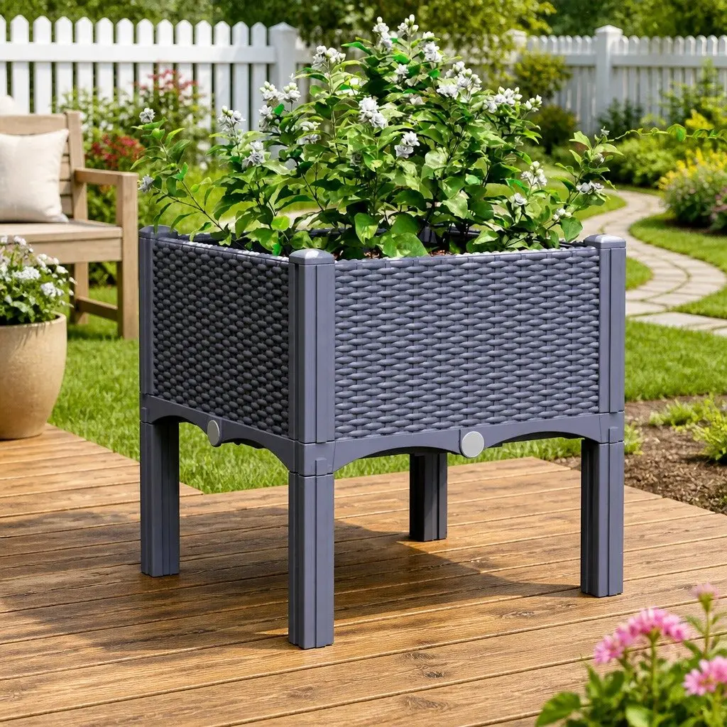 Garden Planter Box Polypropylene 40 x 40 x 42 cm Grey Rattan Look