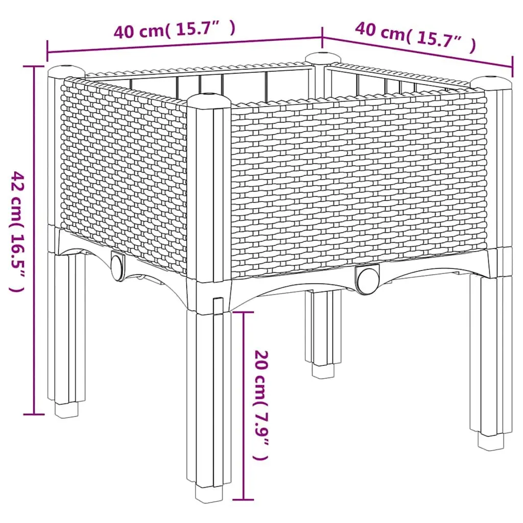 Garden Planter Box Polypropylene 40 x 40 x 42 cm Grey Rattan Look