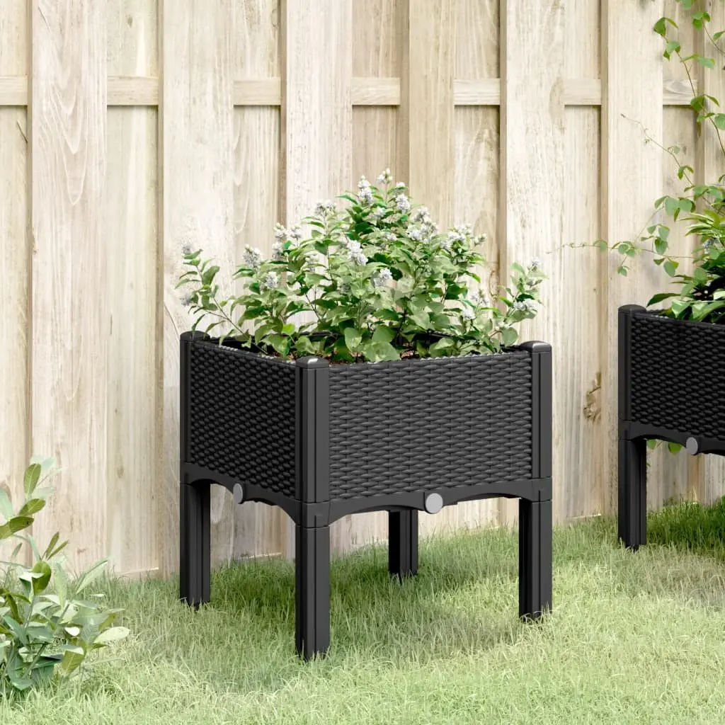 Elevated Black Garden Planter Box 40x40x42cm Rattan Style