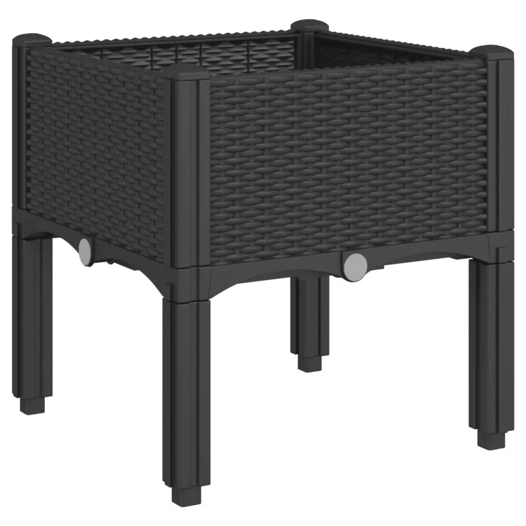 Elevated Black Garden Planter Box 40x40x42cm Rattan Style