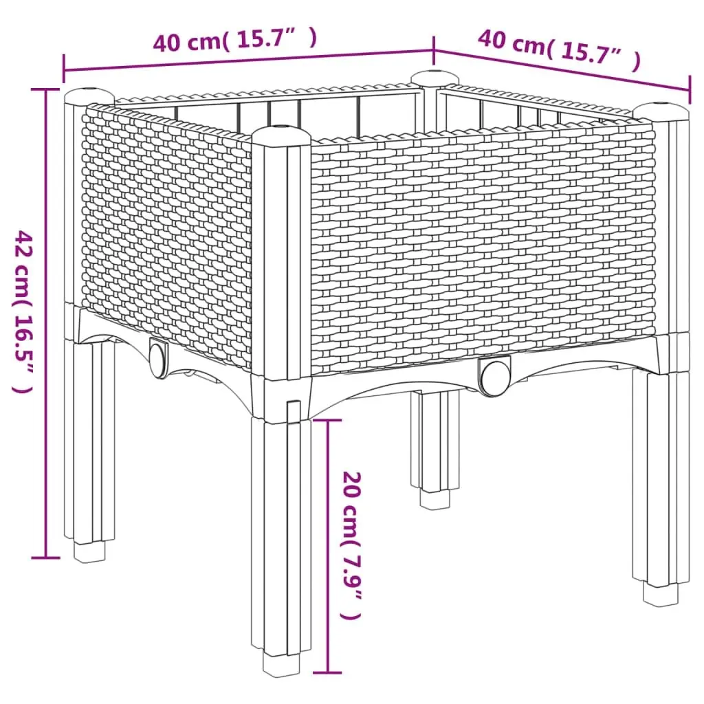 Elevated Black Garden Planter Box 40x40x42cm Rattan Style