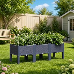 Durable Elevated Garden Planter Box with Rattan Look