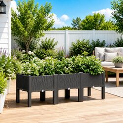 Durable Black Garden Planter with Elevated Legs 120x40x42cm