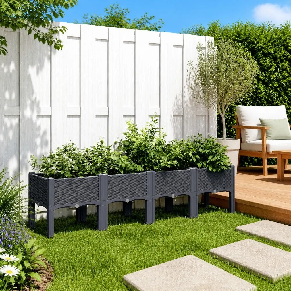 Elevated Garden Planter in Grey Rattan Look