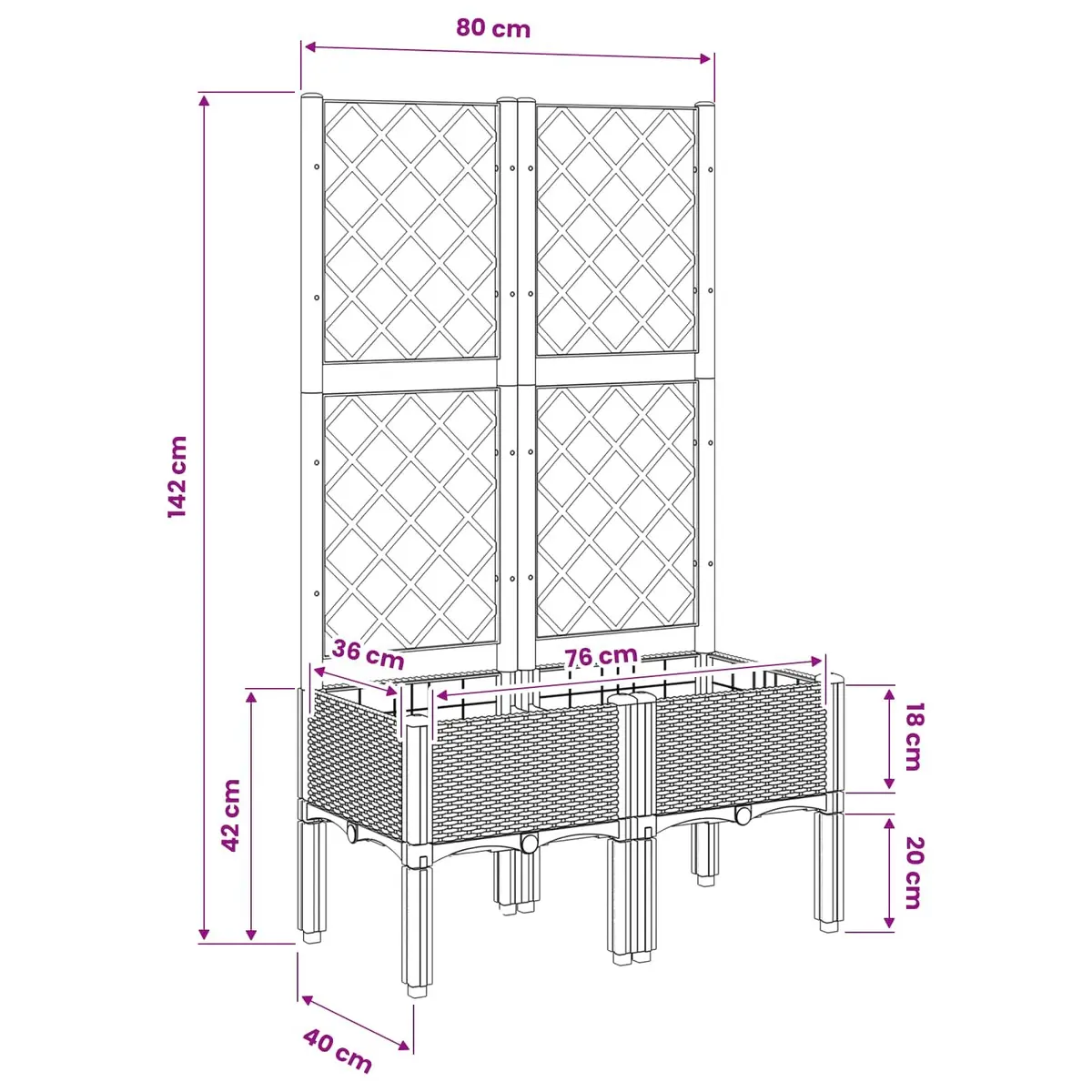 Garden Planter Polypropylene 80x40x142cm Black