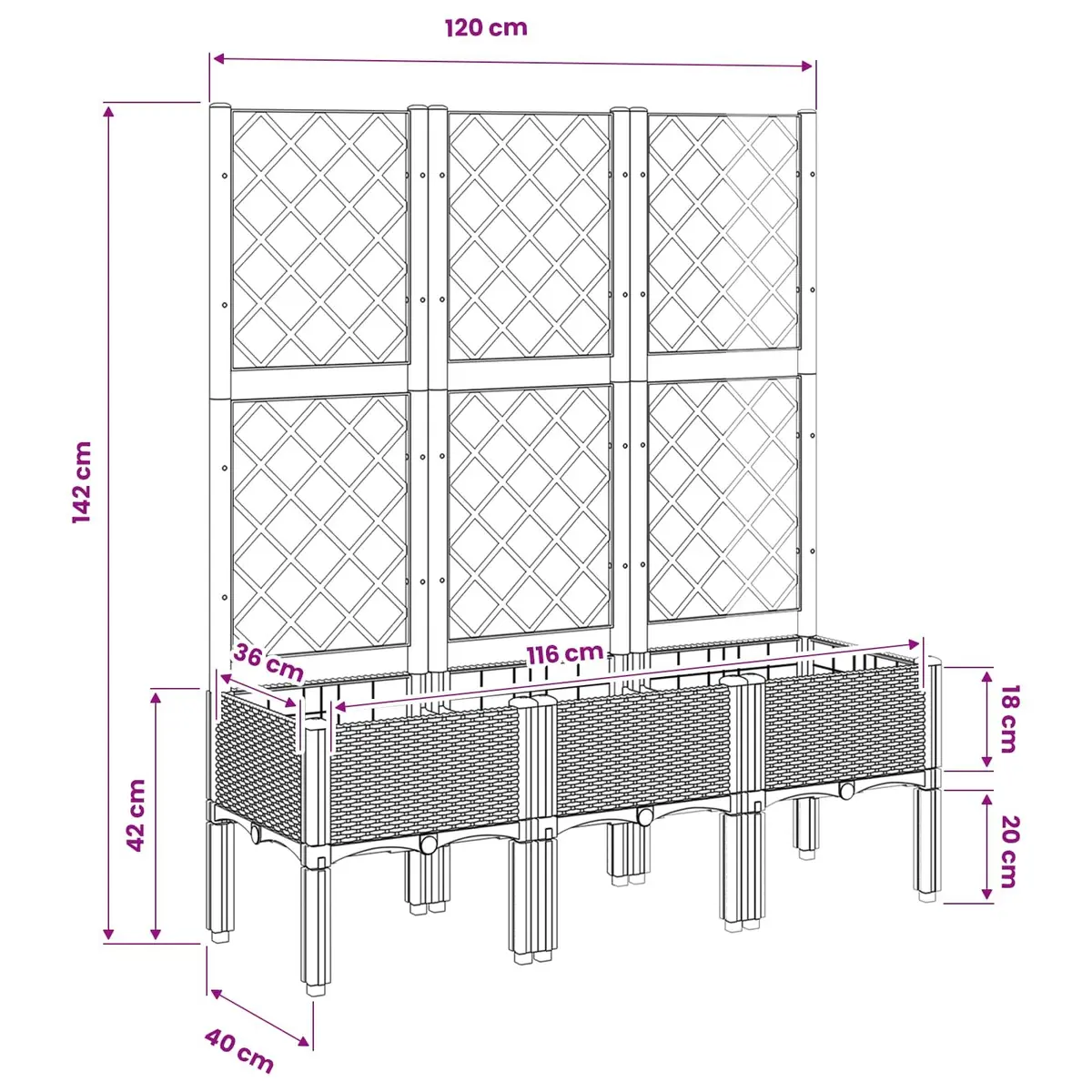 Black Garden Planter with Integrated Trellis