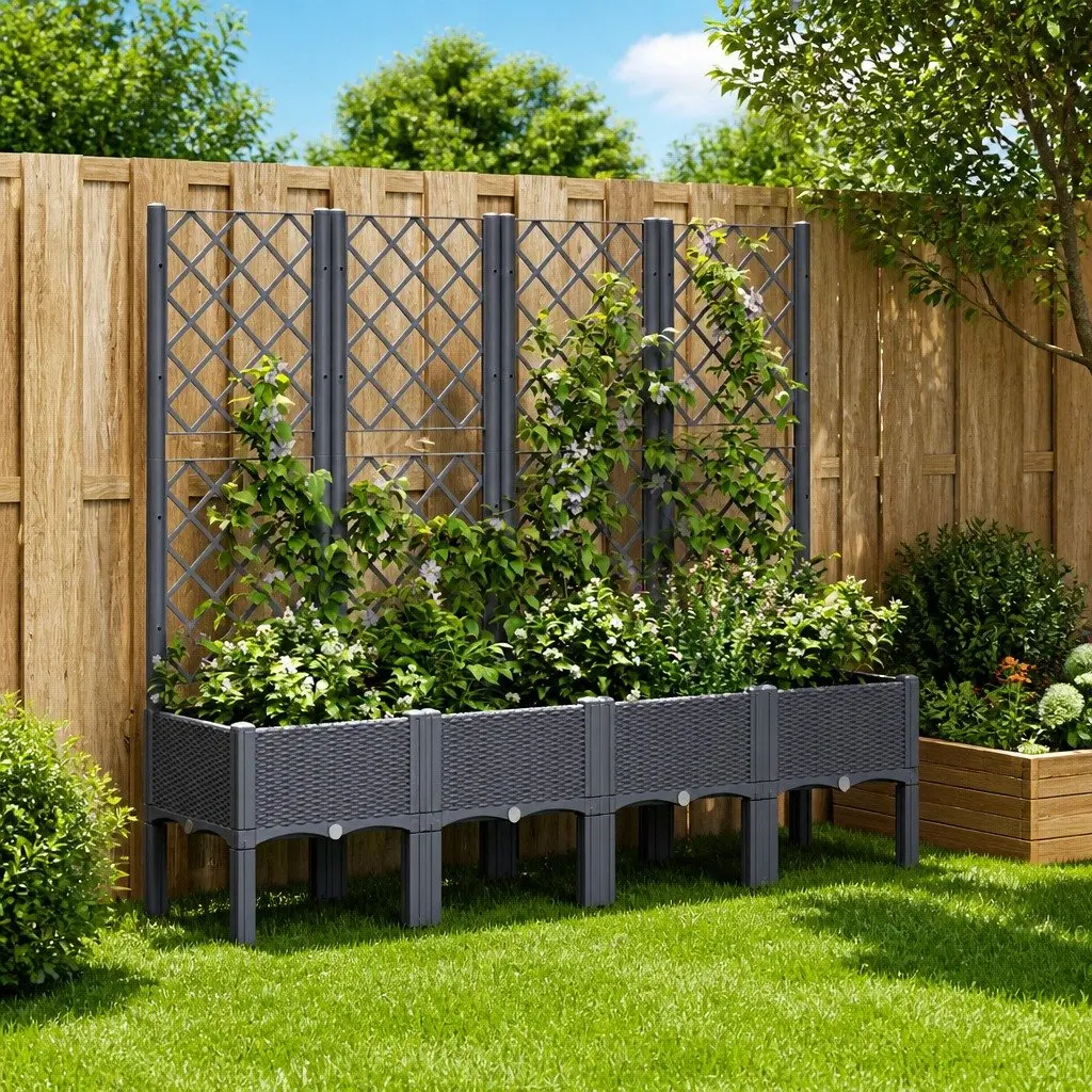Garden Planter with Integrated Trellis for Climbing Plants
