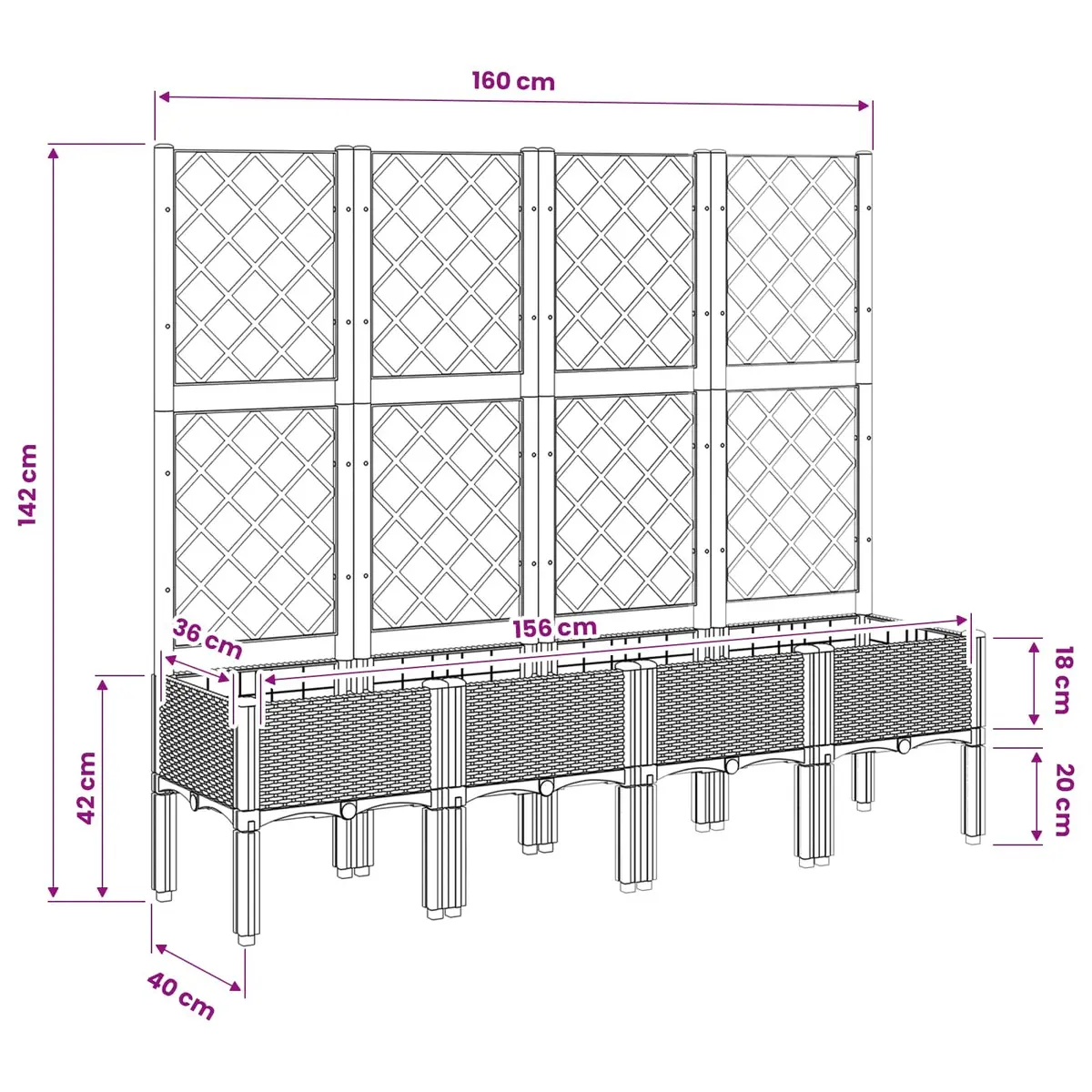 Garden Planter with Integrated Trellis for Climbing Plants