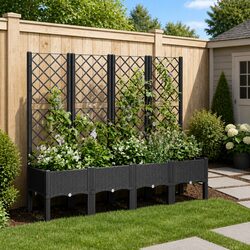 Durable Outdoor Garden Planter with Trellis Black 160x40x142cm