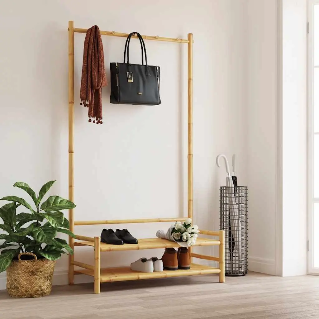 Bamboo Clothes Rack with Shelves for Organised Storage