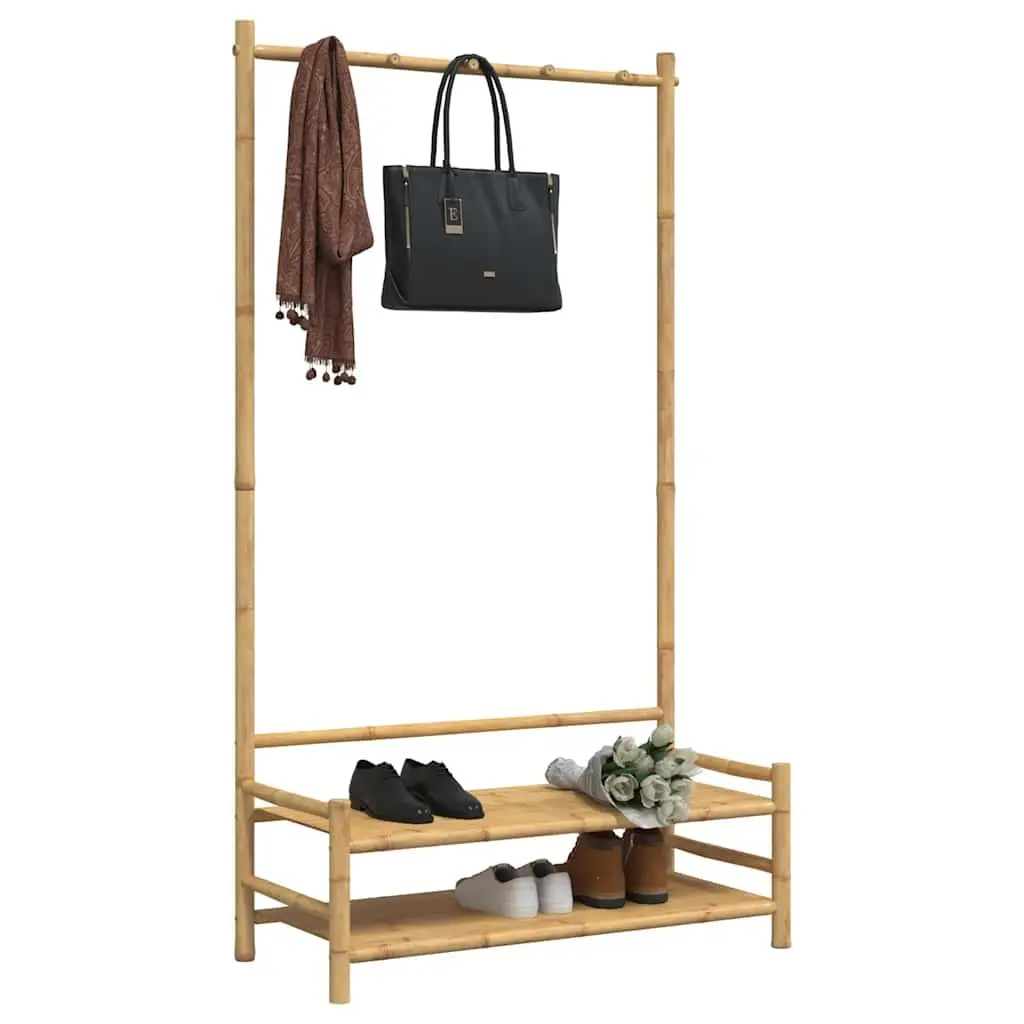 Bamboo Clothes Rack with Shelves for Organised Storage