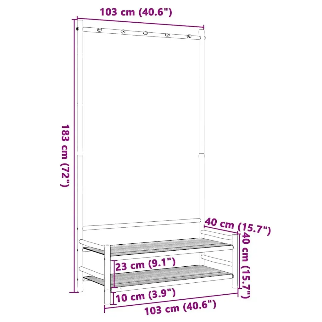 Bamboo Clothes Rack with Shelves for Organised Storage