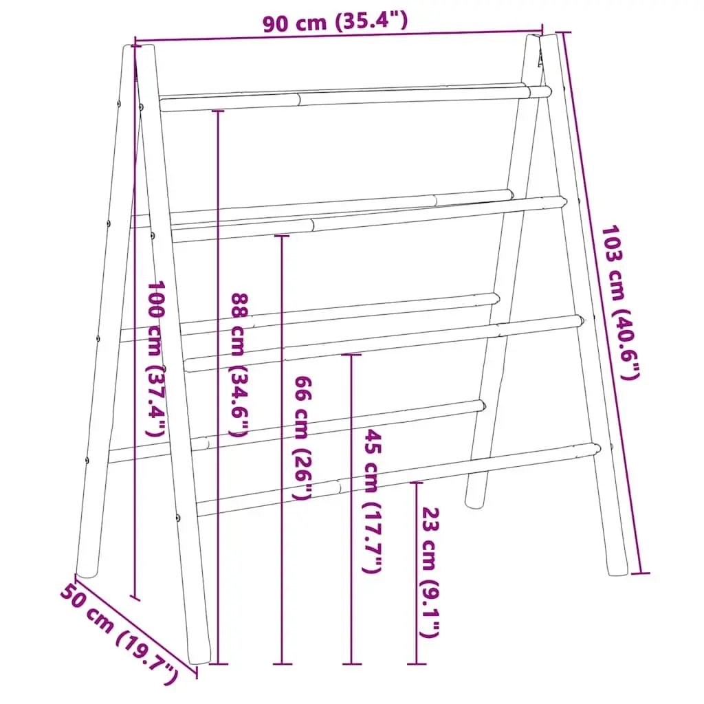 Double Towel Ladder Bamboo 4 Rungs Brown