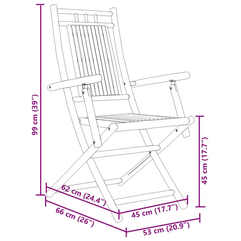 Folding Garden Chairs Bamboo 53 x 66 x 99 cm Brown 2 pcs