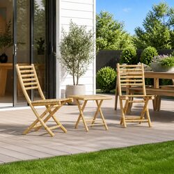 Durable Bamboo Folding Garden Chairs Set of 2 Brown