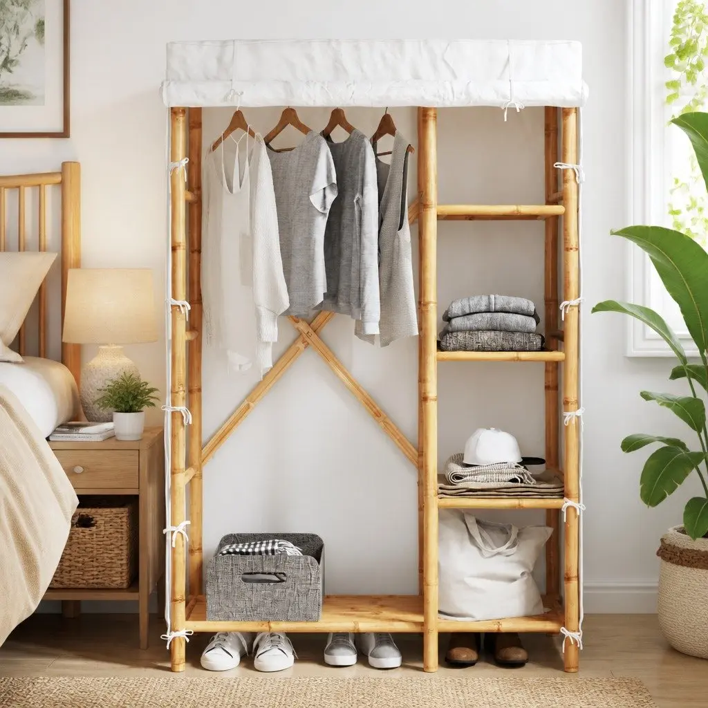 Wardrobe Bamboo 110x45x170cm Brown Storage Cupboard