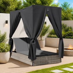 Premium Double Sun Lounger with Adjustable Backrest and Roof