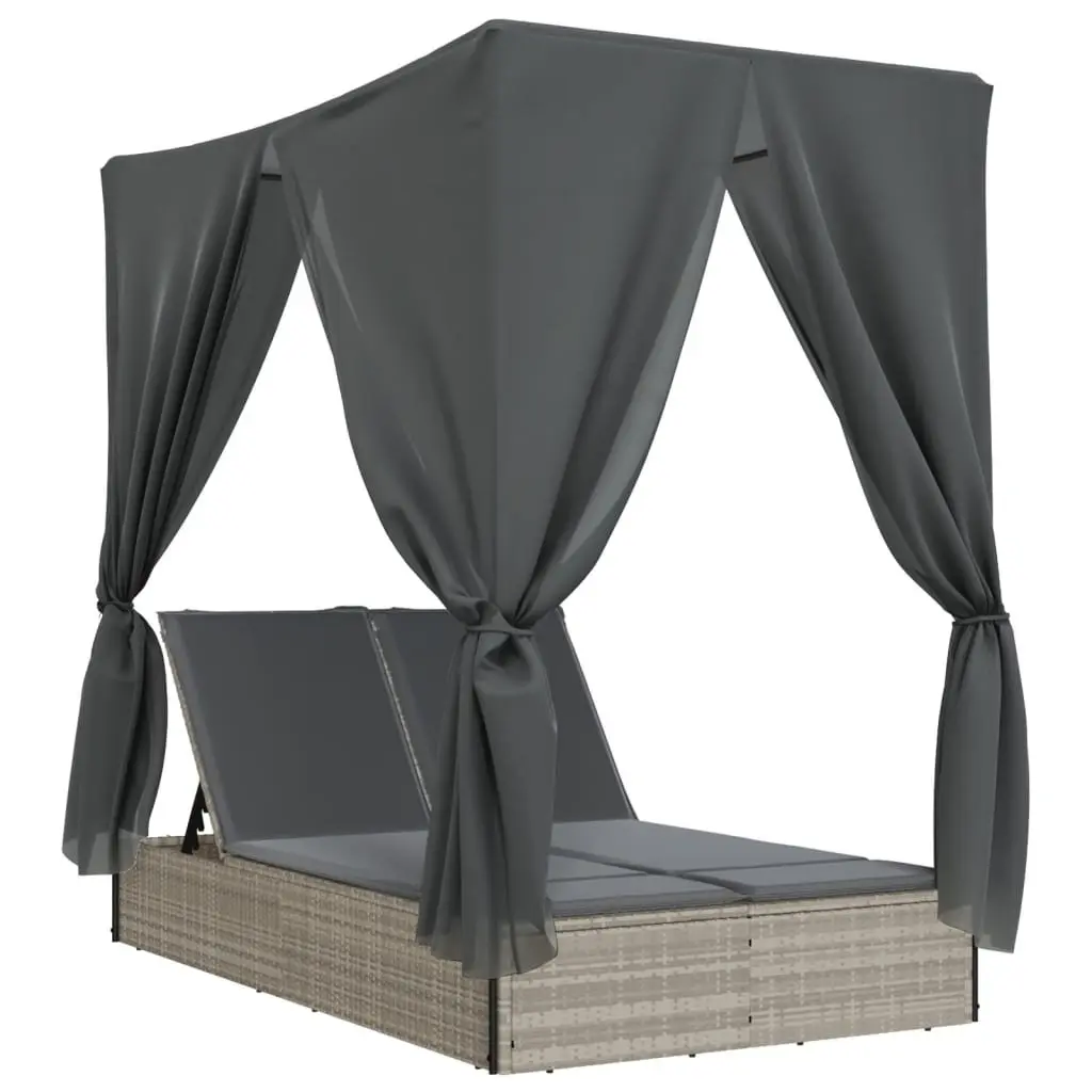 Double Sun Lounger with Adjustable Backrest and Roof