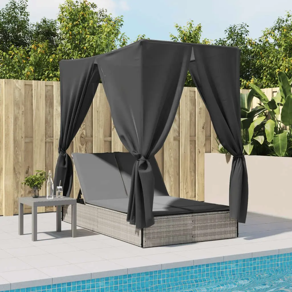 Double Sun Lounger with Adjustable Backrest and Roof
