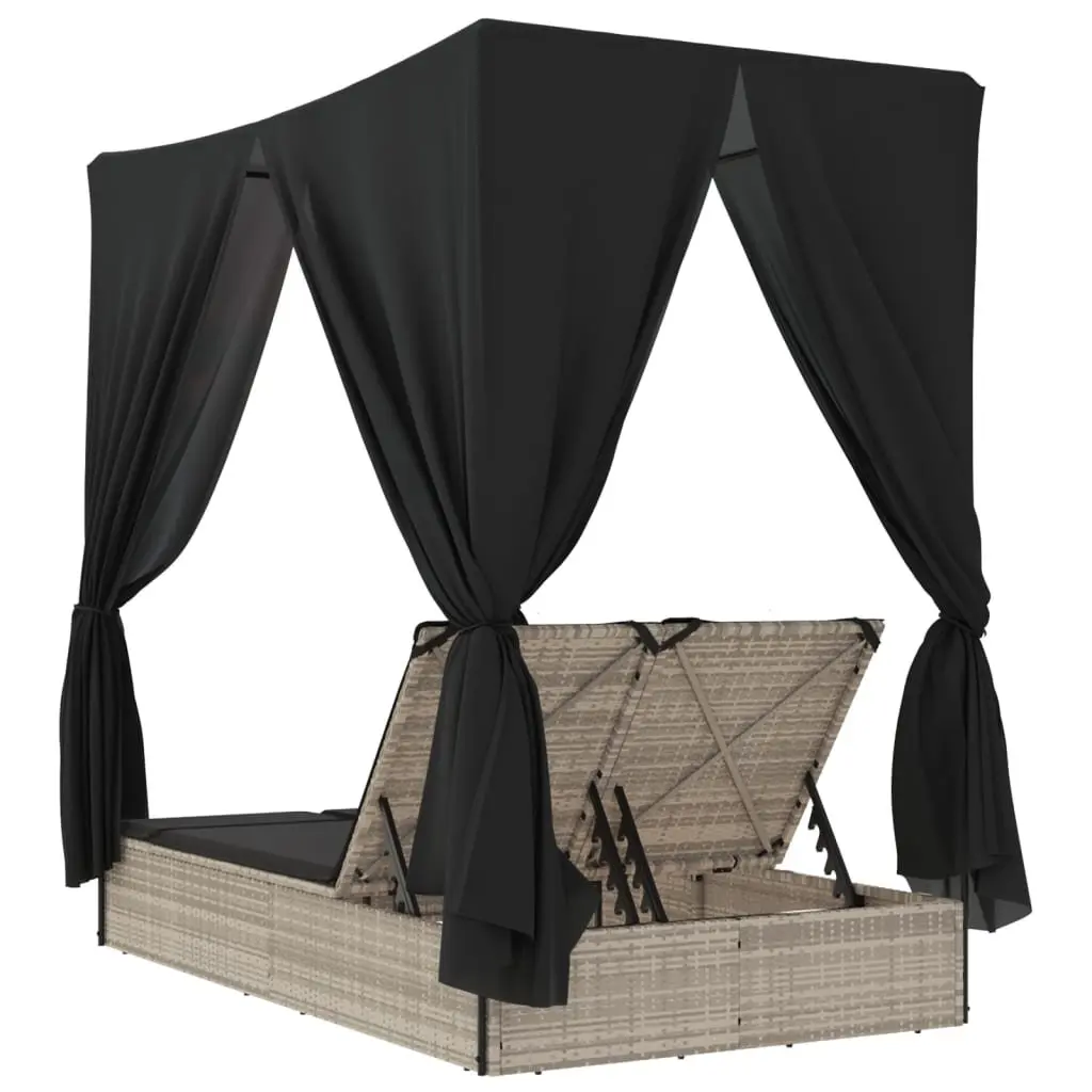 Double Sun Lounger with Adjustable Backrest and Roof