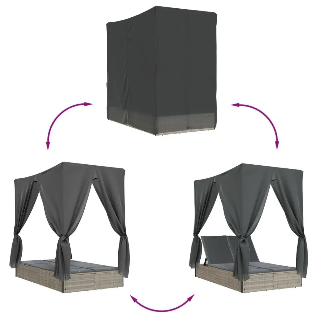 Double Sun Lounger with Adjustable Backrest and Roof