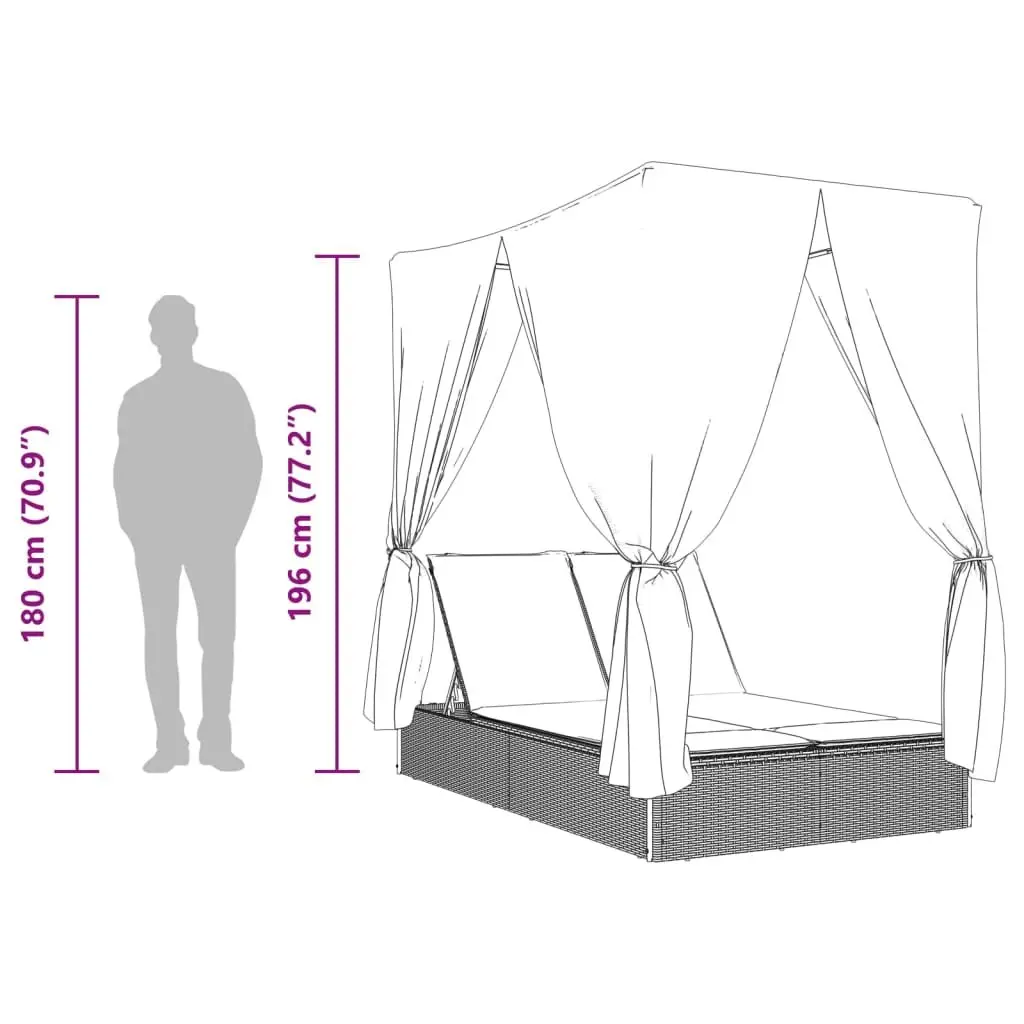Double Sun Lounger with Adjustable Backrest and Roof